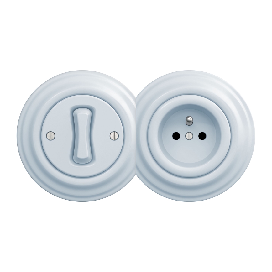 Kliklap - Retro ühepoluseline lüliti nr 1 ja 230 V pistikupesa raamiga, sinine