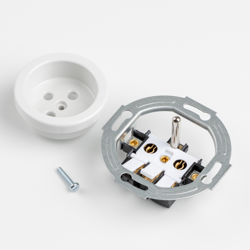 Kliklap - retro ühepoolne lüliti nr 1 ja 230 V pistikupesa raamiga, lumivalge