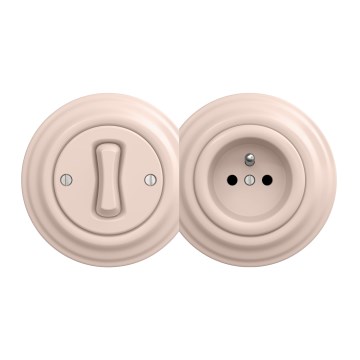 Kliklap – retro ühepoolne lüliti nr 1 ja 230 V pistikupesa raamiga, vanaroosa