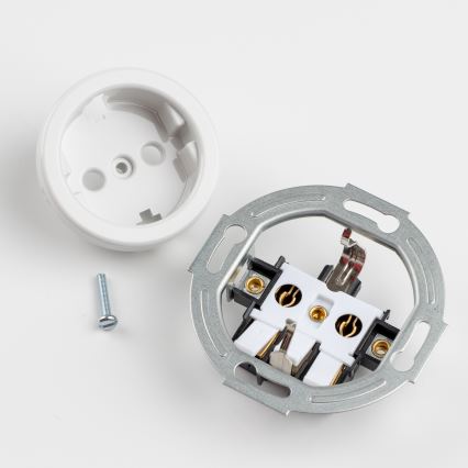 Kliklap - Retro ühepoolne lüliti nr 1 ja SCHUKO 230 V pistikupesa raamiga, lumevalge