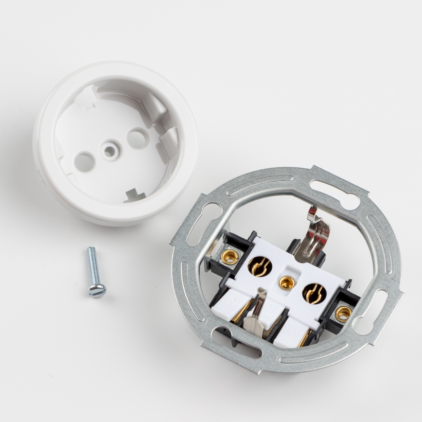 Kliklap - Retro ühepoolne lüliti nr 1 ja SCHUKO 230 V pistikupesa raamiga, lumevalge