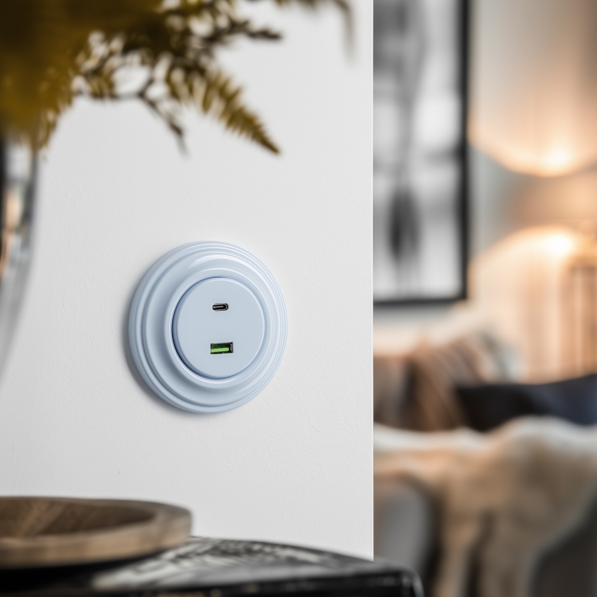 Kliklap - retro USB A- ja C-pistikupesa raamiga, sinine