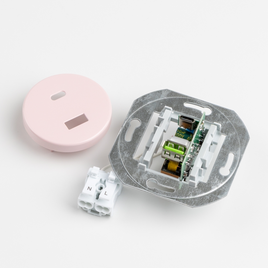 Kliklap - Retro USB-A ja USB-C pistikupesa raamiga vanaroosa
