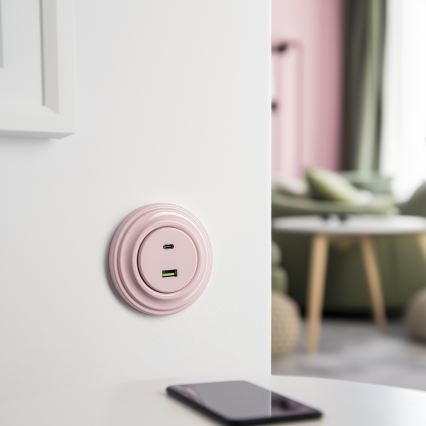 Kliklap - Retro USB-A ja USB-C pistikupesa raamiga vanaroosa