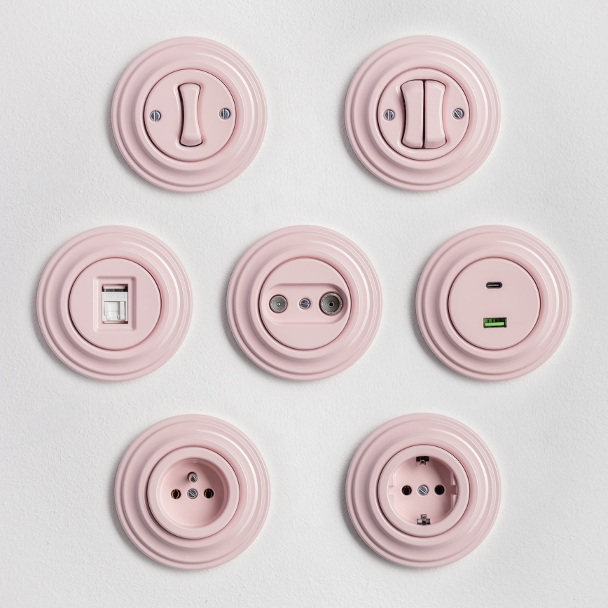 Kliklap - Retro USB-A ja USB-C pistikupesa raamiga vanaroosa