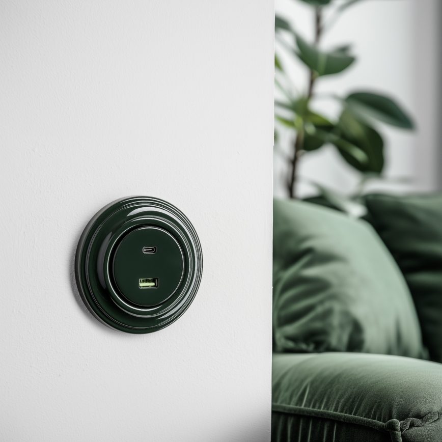 Kliklap - Retro USB-pesa (USB-A ja USB-C) raamiga, roheline