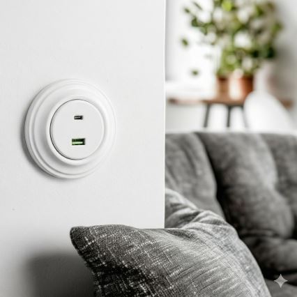 Kliklap - Retro USB-pistikupesa A+C raamiga, lumivalge