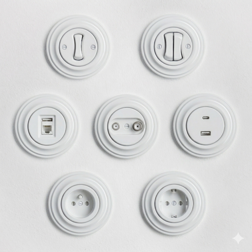 Kliklap - Retro USB-pistikupesa A+C raamiga, lumivalge