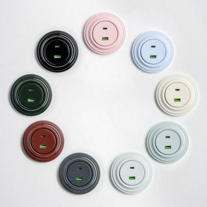 Kliklap - Retro USB-pistikupesa A+C raamiga, lumivalge