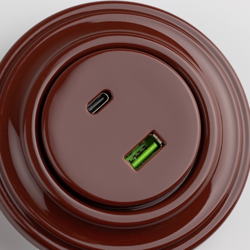 Kliklap - Retro USB-pistikupesa A+C raamiga, pruun