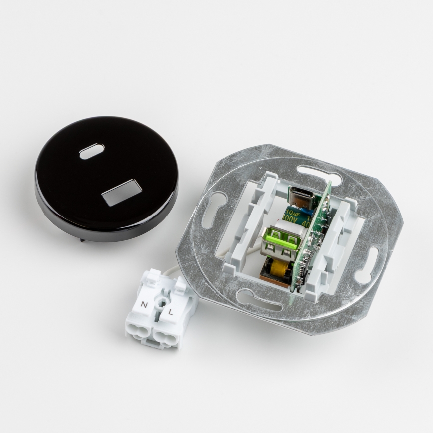 Kliklap - retro USB-pistikupesa (USB-A ja USB-C) raamiga, must