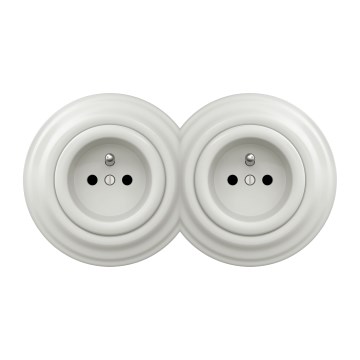 Kliklap - Topelt retro kodune pistikupesa raamiga, 230 V, valge