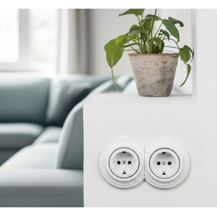 Kliklap - Topelt retro kodune pistikupesa raamiga SCHUKO 230V lumivalge