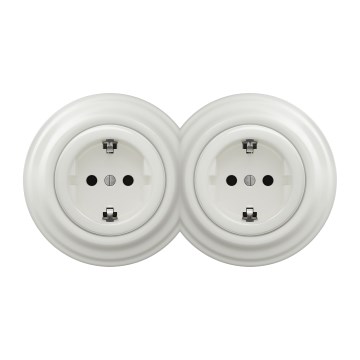Kliklap – topelt retro kodune pistikupesa SCHUKO 230V/16A, valge raamiga