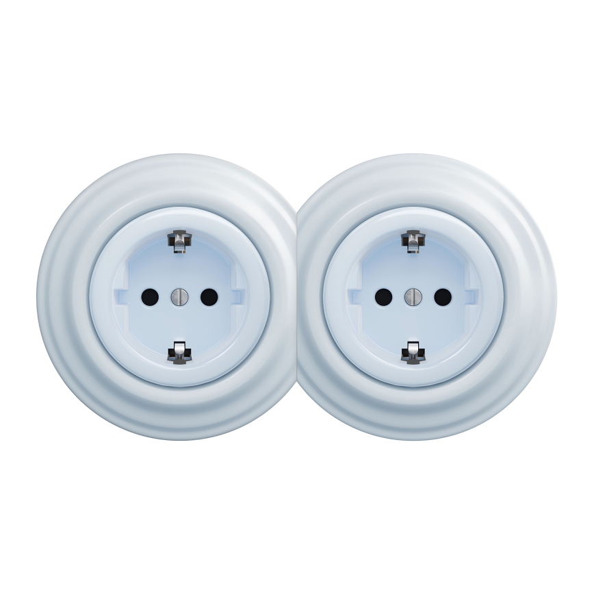 Kliklap - Topelt retro pistikupesa koduseks kasutamiseks SCHUKO-raamiga, 230 V, sinine