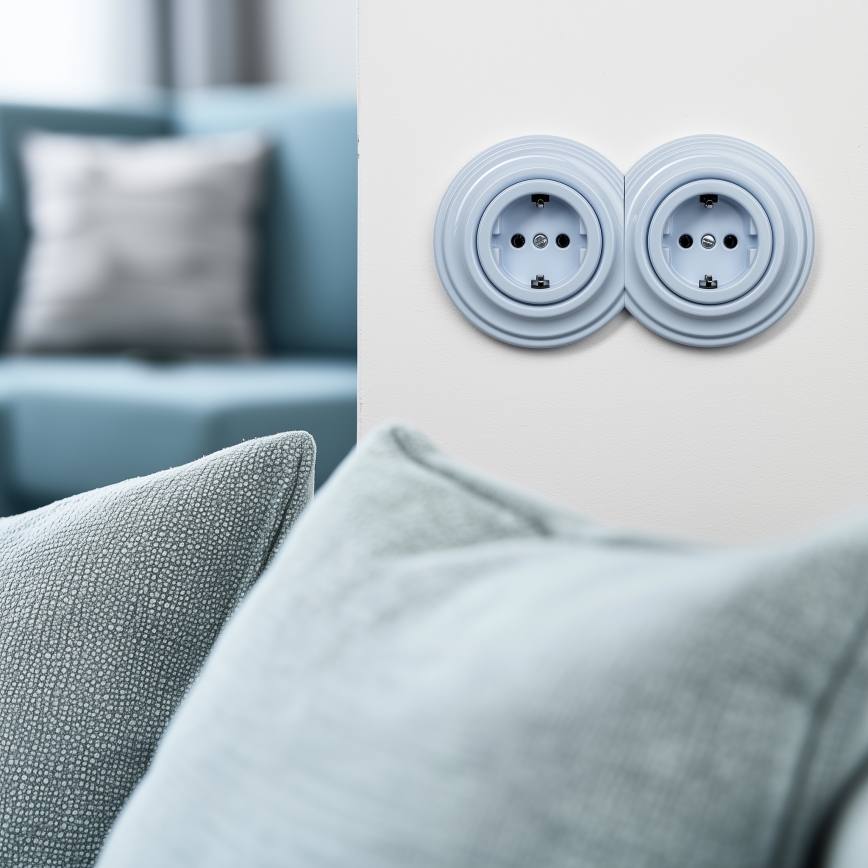 Kliklap - Topelt retro pistikupesa koduseks kasutamiseks SCHUKO-raamiga, 230 V, sinine