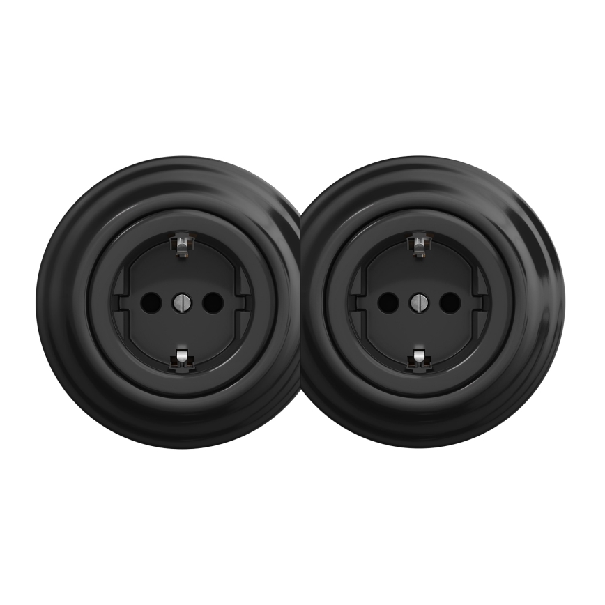 Kliklap - Topelt retro pistikupesa raamiga SCHUKO 230V, must