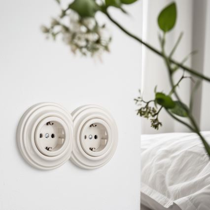 Kliklap - Topelt retro pistikupesa SCHUKO 230V/16A raamiga, beež