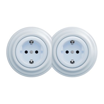 Kliklap - Topelt retro seinapistik koduseks kasutamiseks raamiga SCHUKO 230V sinine
