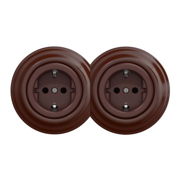 Kliklap – topelt retro seinapistik SCHUKO 230 V raamiga, pruun