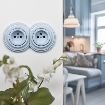 Kliklap - Topelt retro seinapistikupesa koduseks kasutamiseks raamiga 230V, sinine