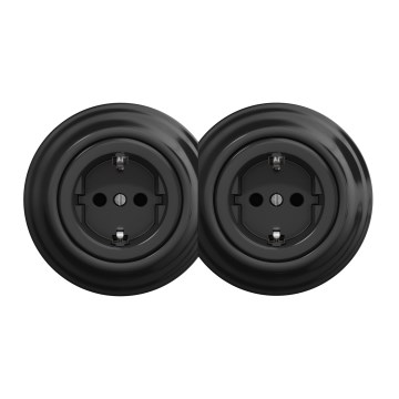 Kliklap - Topelt retro seinapistikupesa SCHUKO 230V raamiga, must