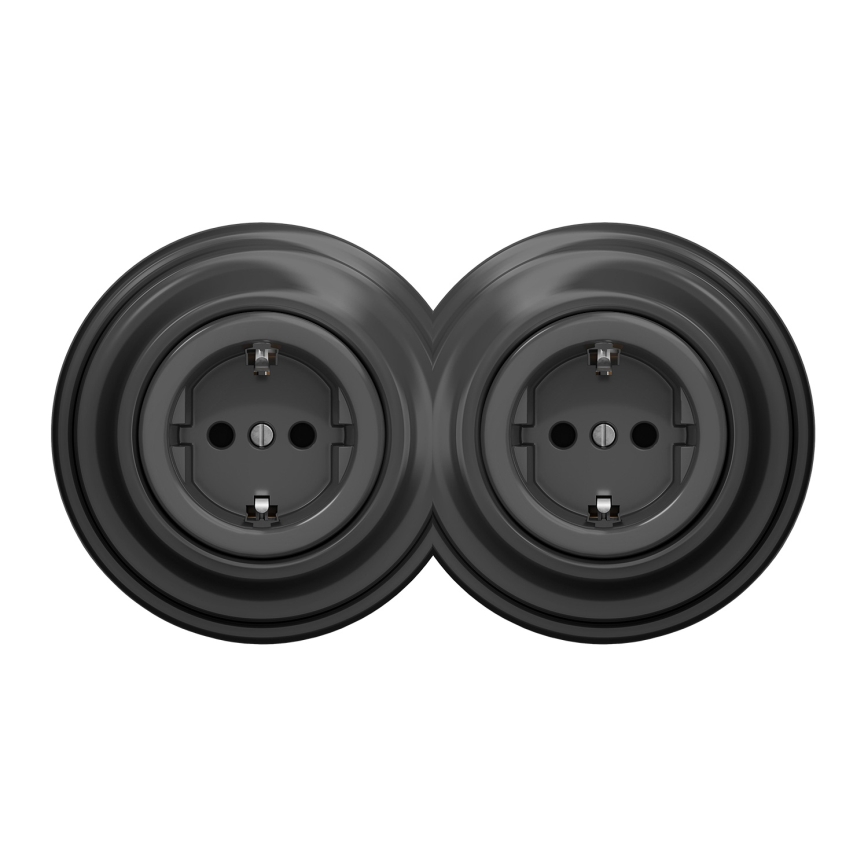 Kliklap - topelt retro seinapistikupesa SCHUKO raamiga, 230 V, antratsiit