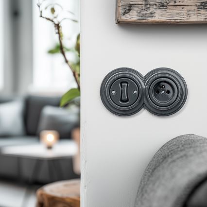 Kliklap - Topelt retro ühepoolne lüliti raamiga nr 1 antratsiit