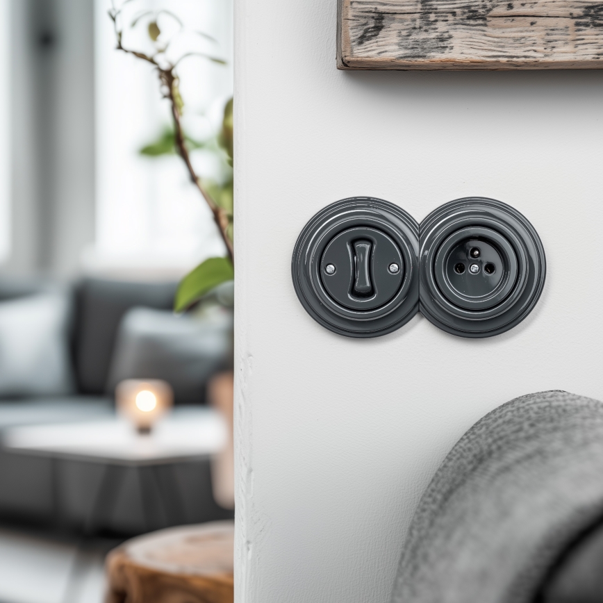 Kliklap - Topelt retro ühepoolne lüliti raamiga nr 1 antratsiit