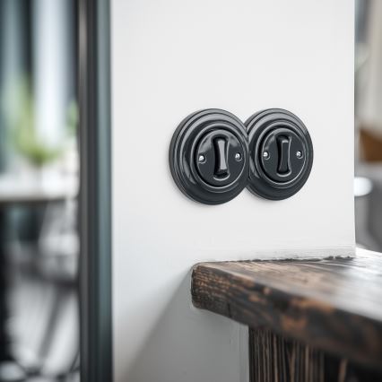 Kliklap - Topelt retro ühepoolne lüliti raamiga nr 1 antratsiit