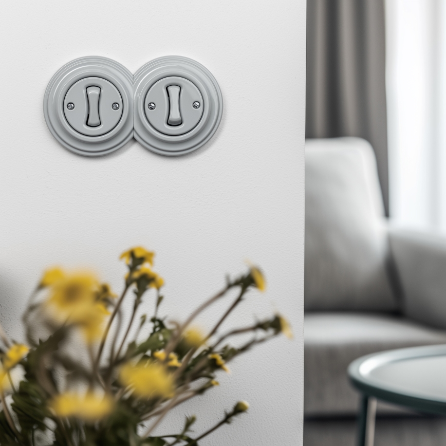 Kliklap - Topelt retro ühepoolne lüliti raamiga nr. 1 hall