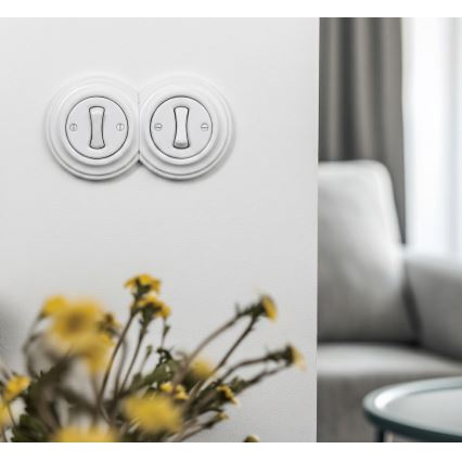 Kliklap - topelt retro ühepoolne lüliti raamiga nr 1, lumivalge