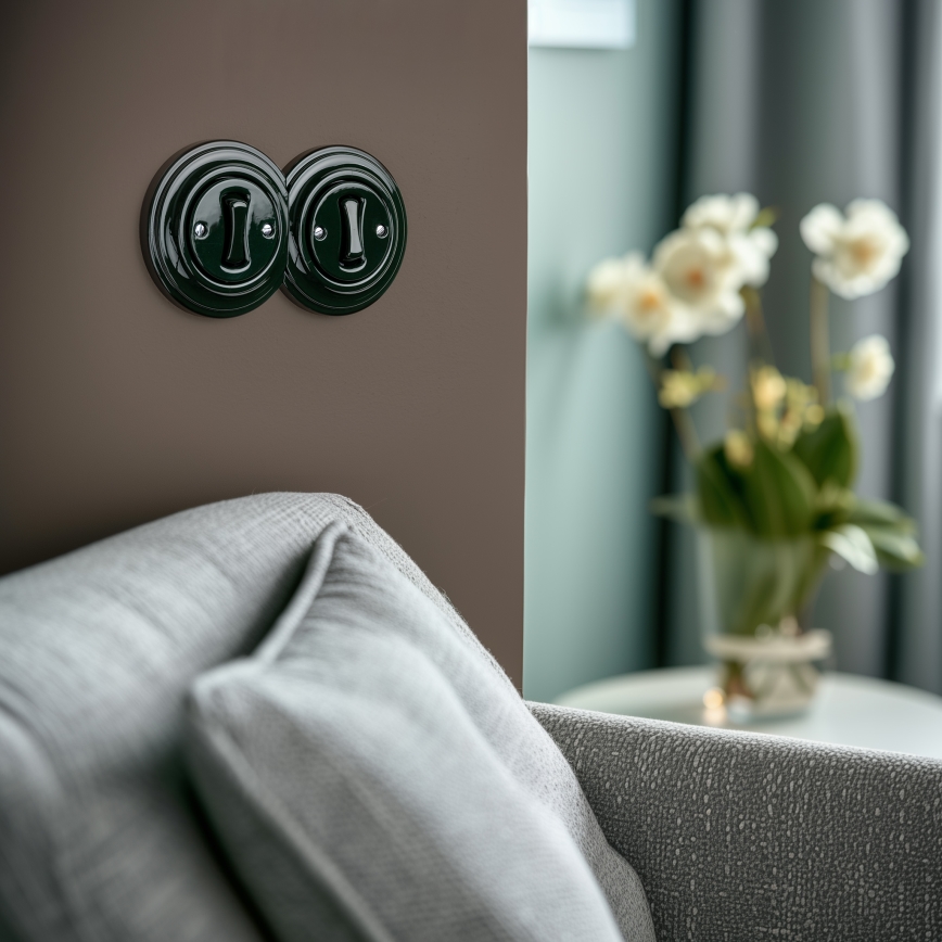 Kliklap - Topelt retro ühepoolne lüliti raamiga nr. 1 roheline