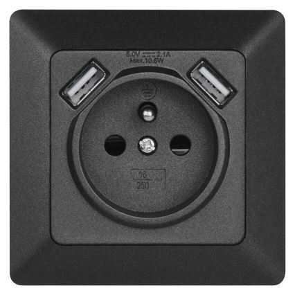 Kodu pistikupesa koos USB 250V/16A antratsiit