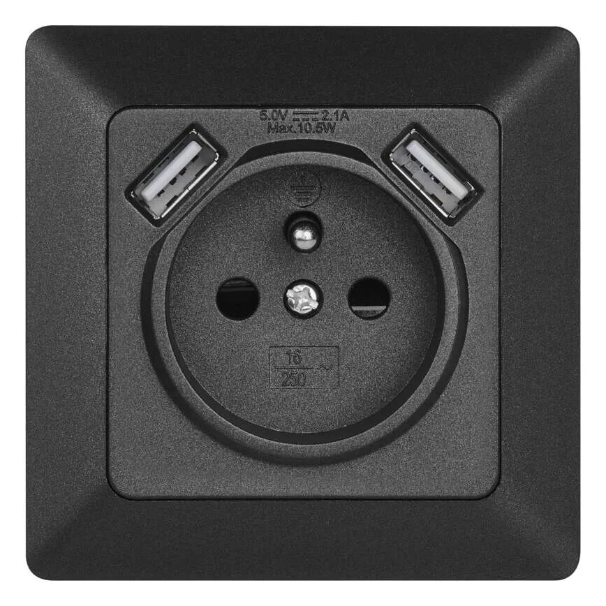 Kodu pistikupesa koos USB 250V/16A antratsiit