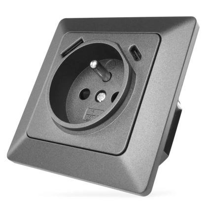 Kodune pistikupesa USB-A+USB-C, Prantsuse tüüpi, 250V/16A, antratsiit