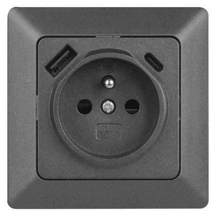 Kodune pistikupesa USB-A+USB-C, Prantsuse tüüpi, 250V/16A, antratsiit