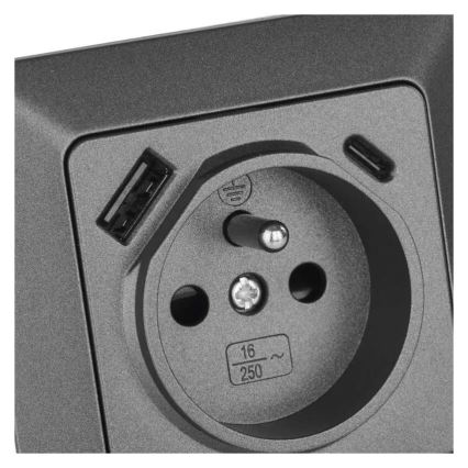 Kodune pistikupesa USB-A+USB-C, Prantsuse tüüpi, 250V/16A, antratsiit