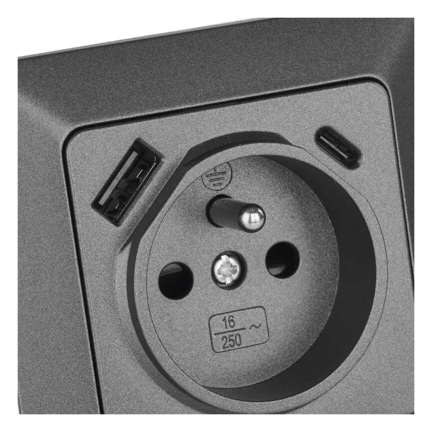 Kodune pistikupesa USB-A+USB-C, Prantsuse tüüpi, 250V/16A, antratsiit