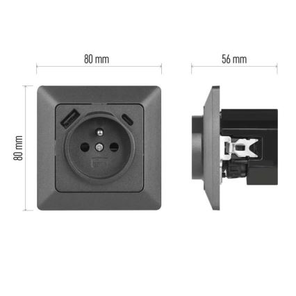 Kodune pistikupesa USB-A+USB-C, Prantsuse tüüpi, 250V/16A, antratsiit