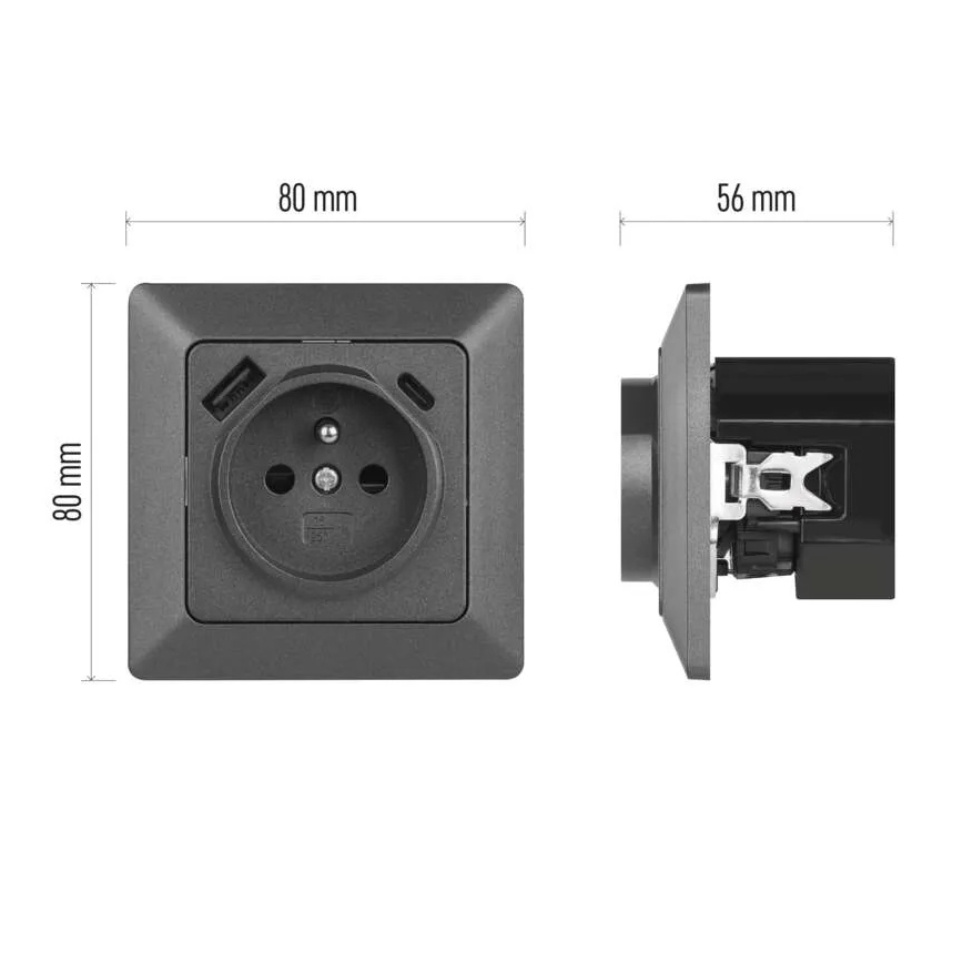 Kodune pistikupesa USB-A+USB-C, Prantsuse tüüpi, 250V/16A, antratsiit