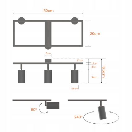 Kohtvalgusti 3xGU10/30W/230V must