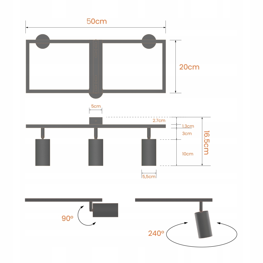 Kohtvalgusti 3xGU10/30W/230V must