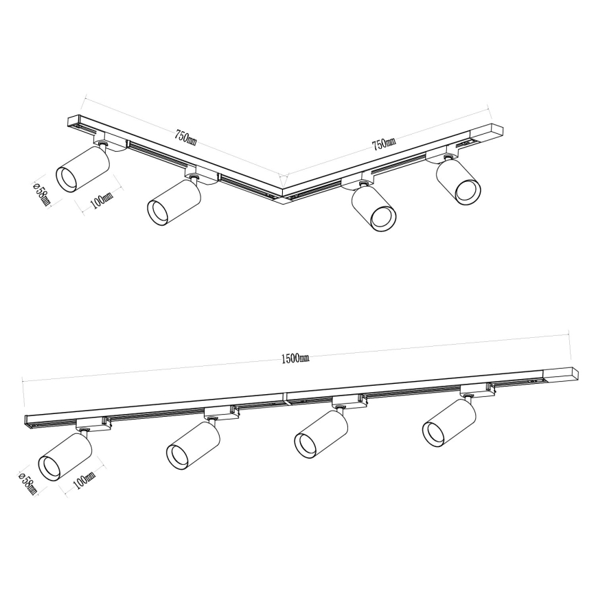 Kohtvalgusti rööbassüsteemi PIPE 4xGU10/10W/230V must
