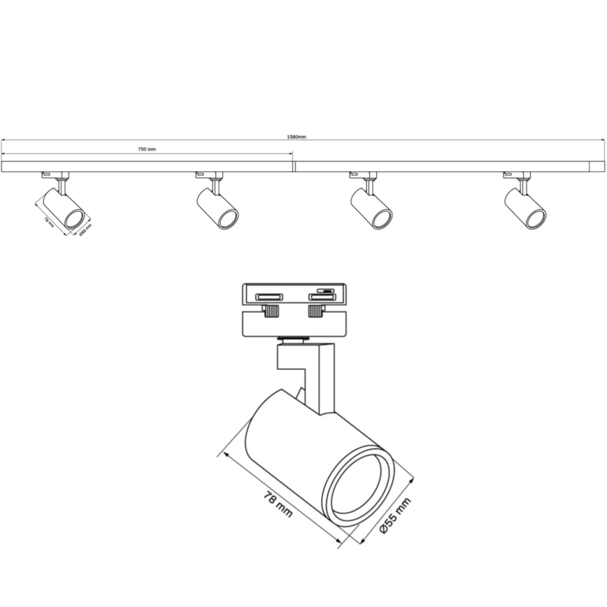 Kohtvalgusti rööbassüsteemile LYNX 4xGU10/10W/230V + 2 x 75 cm rööbassüsteem valge