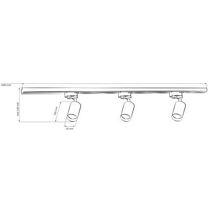 Kohtvalgusti rööbassüsteemile PARIIS 3xGU10/10W/230V + 1 m siin süsteem valge