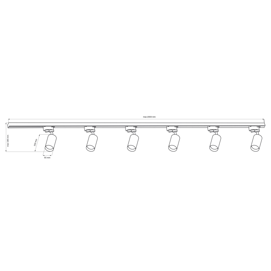 Kohtvalgusti rööbassüsteemile PARIIS 6xGU10/10W/230V + 2x1 m siin süsteem valge