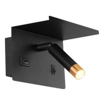 Kohtvalgusti seinale koos riiuliga ja USB laadija 1xG9/35W/230V must/kuldne