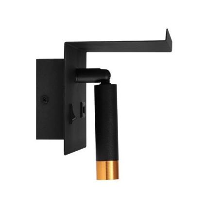 Kohtvalgusti seinale koos riiuliga ja USB laadija 1xG9/35W/230V must/kuldne