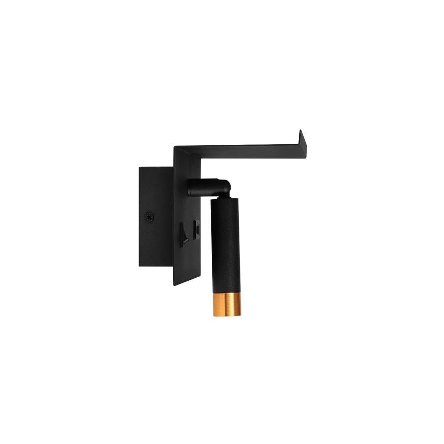 Kohtvalgusti seinale koos riiuliga ja USB laadija 1xG9/35W/230V must/kuldne